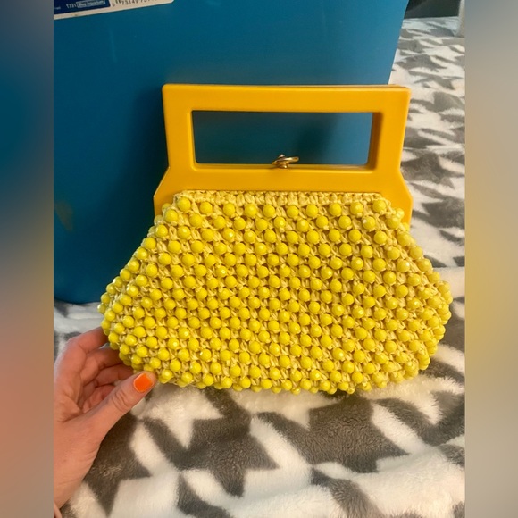 Vintage 60’s BAKELITE MOD YELLOW Beaded Italian HANDBAG - Picture 3 of 9